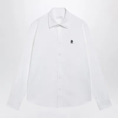 Prada Classic-fit Cotton Shirt With Embroidered Logo In Black