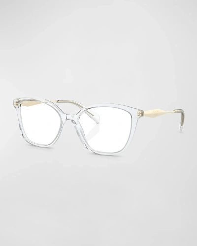 Prada Clear Acetate & Plastic Butterfly Optical Glasses In Crystal