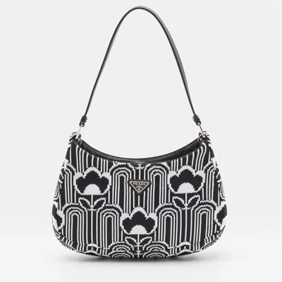 Pre-owned Prada Cleo Black/white Geometric Pattern Knit Fabric Shoulder Bag