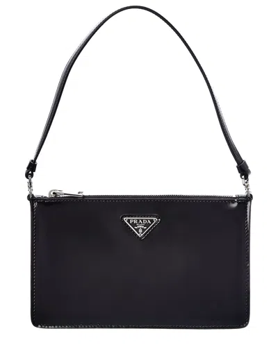 Prada Cleo Brushed Leather Shoulder Bag In Black
