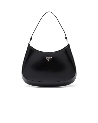 Prada Cleo Brushed Leather Shoulder Bag In Black