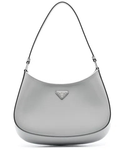 Prada Cleo Brushed Leather Shoulder Bag In Grau