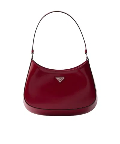 Prada Cleo Brushed Leather Shoulder Bag In Red