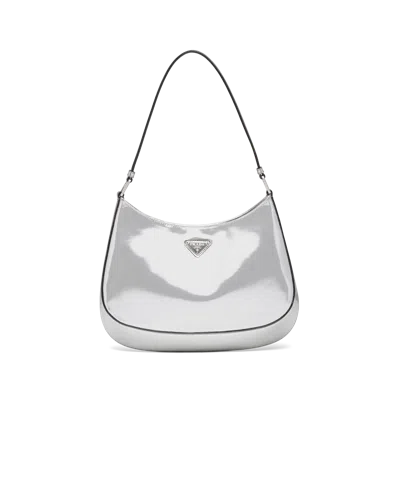 Prada Cleo Brushed Leather Shoulder Bag In Silver