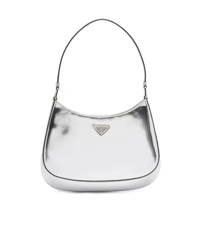 Prada Cleo Brushed Leather Shoulder Bag In White