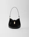 Prada Cleo Brushed Leather Shoulder Bag With Clasp Closure In Black