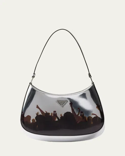 PRADA CLEO CONCERT-PRINT METALLIC LEATHER SHOULDER BAG