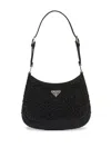 Prada Womens Black Cleo Crystal-embellished Satin Shoulder Bag In Black