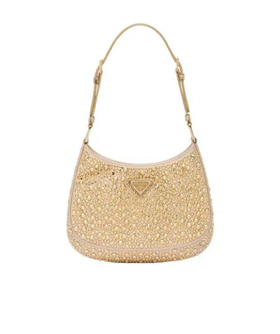 Prada Cleo Satin Bag With Crystals In Yellow