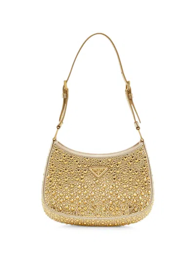 Pre-owned Prada Cleo Crystal-embellished Shoulder Bag In Gold