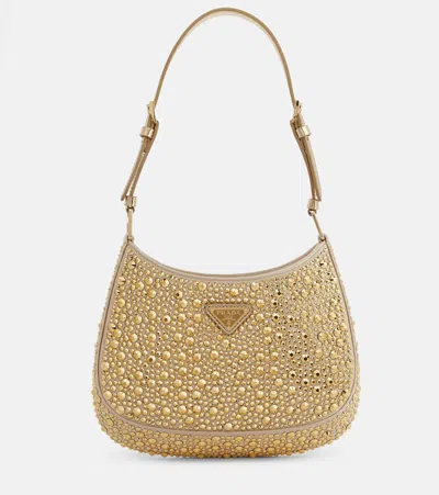 Prada Cleo Embellished Satin Shoulder Bag In Platino