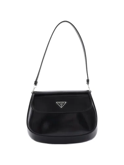 Pre-owned Prada Cleo Flap Shoulder Bag Spazzolato Leather Small Hobo Bag In Black