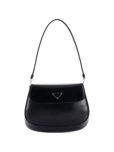 Pre-owned Prada Cleo Flap Shoulder Bag Spazzolato Leather Small Hobo Bag In Black
