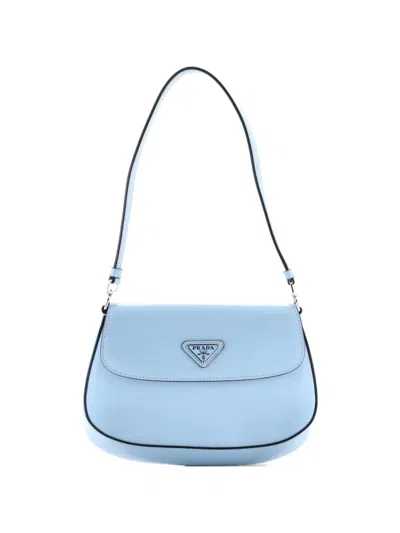 Pre-owned Prada Cleo Flap Shoulder Bag Spazzolato Leather Small Hobo Bag In Blue