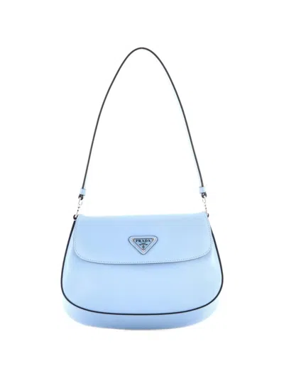 Pre-owned Prada Cleo Flap Shoulder Bag Spazzolato Leather Small Hobo Bag In Blue