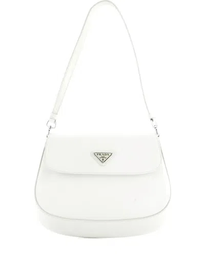 Pre-owned Prada Cleo Flap Shoulder Bag Spazzolato Leather Small Hobo Bag In White