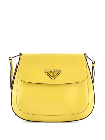 Pre-owned Prada Cleo Flap Shoulder Bag Spazzolato Leather Small Hobo Bag In Yellow