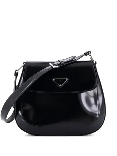 Pre-owned Prada Cleo Flap Spazzolato Leather Large Shoulder Bag In Black