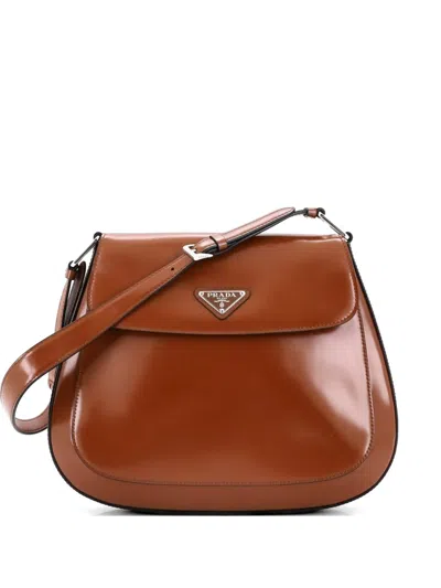 Pre-owned Prada Cleo Flap Spazzolato Leather Large Shoulder Bag In Brown
