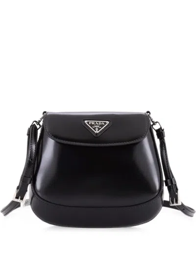 Pre-owned Prada Cleo Flap Spazzolato Leather Mini Shoulder Bag In Black