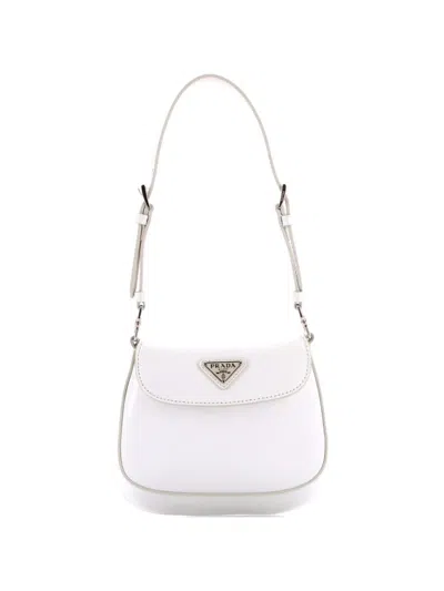 Pre-owned Prada Cleo Flap Spazzolato Leather Mini Shoulder Bag In White
