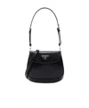 Prada Cleo Glossy Leather Mini Logo Shoulder Bag In Black