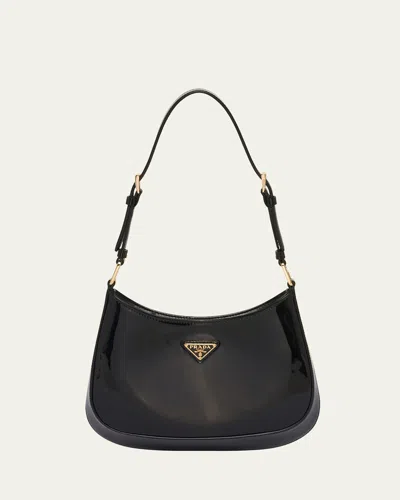 Prada Cleo Patent-leather Shoulder Bag In Black
