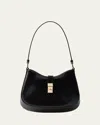 Prada Cleo Brushed Leather Shoulder Bag With Clasp Closure In Black