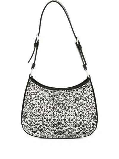 Pre-owned Prada Cleo Crystals Logo Shoulder Bag In Silver