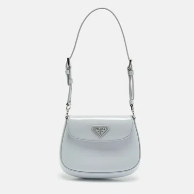 Pre-owned Prada Cleo Mini Grey Spazzolato Leather Shoulder Bag In Gray