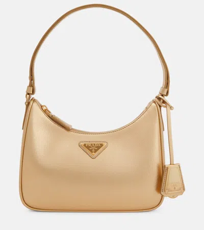 Prada Cleo Mini Leather Shoulder Bag In Platino