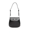 Prada Cleo Brushed Leather Shoulder Bag With Flap In Black