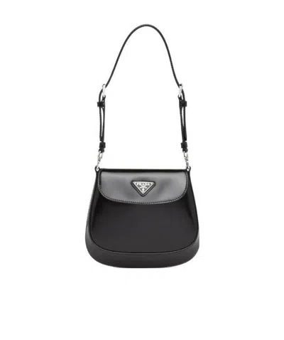 Prada Cleo Brushed Leather Mini Bag In Black