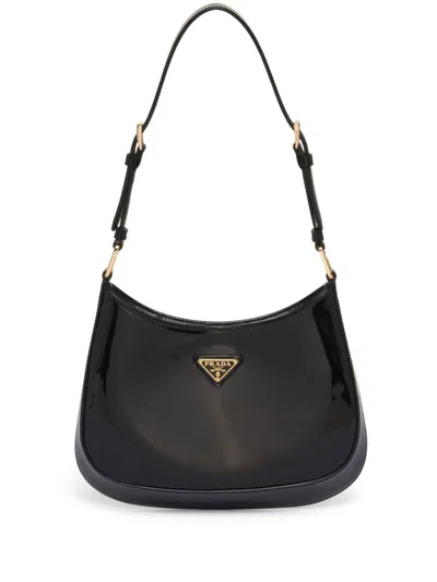 Prada Cleo Patent-leather Shoulder Bag In Black