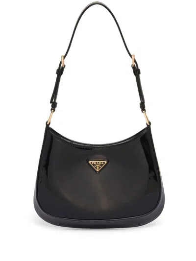 Prada Cleo Patent-leather Shoulder Bag In Black