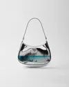 Prada Cleo Printed Brushed Leather Shoulder Bag In Silver