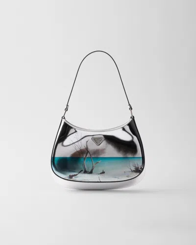 Prada Cleo Printed Brushed Leather Shoulder Bag In Silber