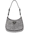 Prada Cleo Crystal-embellished Shoulder Bag In Silver