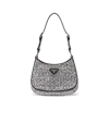 Prada Cleo Crystal-embellished Shoulder Bag In Silver