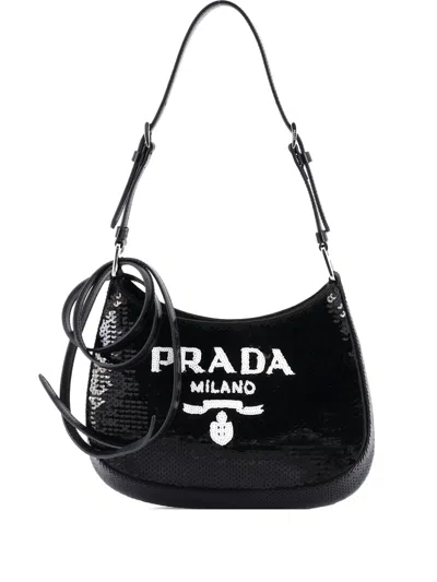Pre-owned Prada Cleo Sequins Small Shoulder Bag In Black