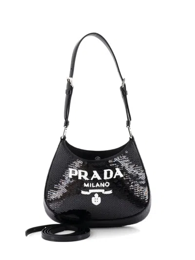 Pre-owned Prada Cleo Sequins Small Shoulder Bag In Black