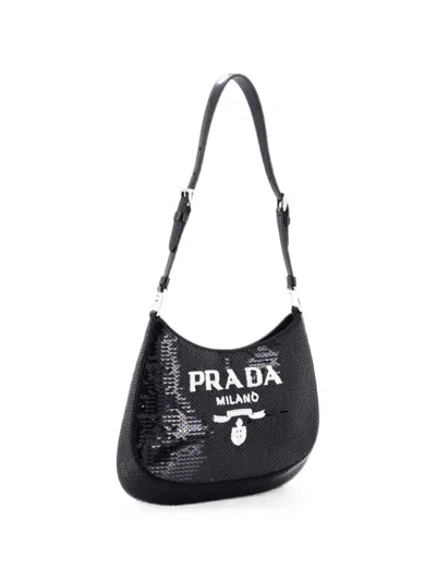 Pre-owned Prada Cleo Sequins Small Shoulder Bag In Black