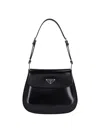 Prada Cleo Brushed Leather Shoulder Bag With Flap In Black