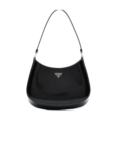 Prada Cleo Brushed Leather Shoulder Bag In Black