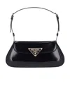 Prada Black Brushed Leather Shoulder Bag In Black