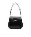 Prada Cleo Brushed Leather Shoulder Bag With Flap In Black