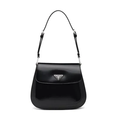 Prada Cleo Brushed Leather Shoulder Bag In Black