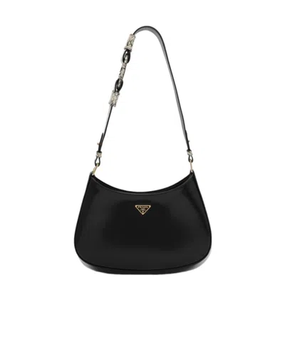 Prada Cleo Ayers And Brushed Leather Shoulder Bag In Black