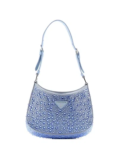 Pre-owned Prada Cleo Shoulder Bag Crystal Embellished Satin Small Crossbody Bag In Blue