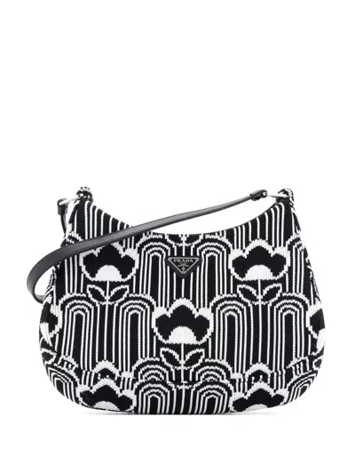 Pre-owned Prada Cleo Shoulder Bag Jacquard Knit Medium Hobo Bag In Black